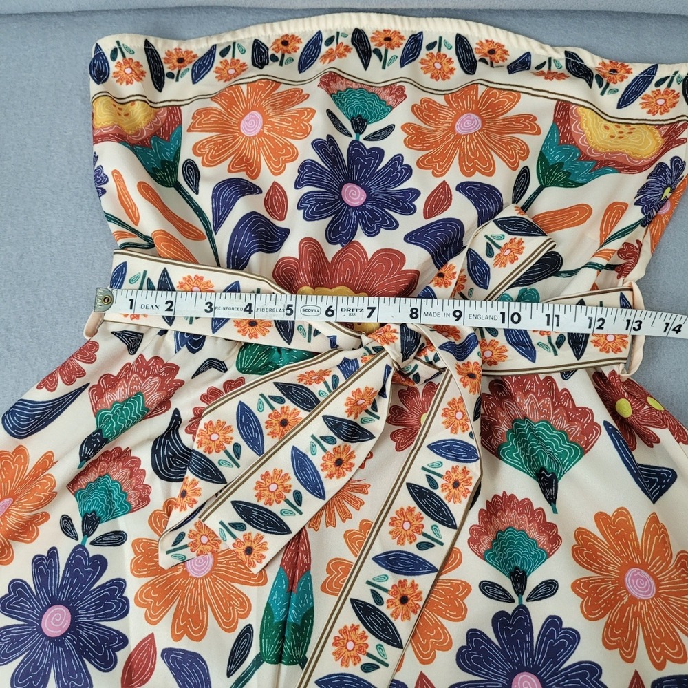 Shein Floral Strapless Romper Womens Large Cream Orange Excellent Belted Tube - Picture 7 of 10